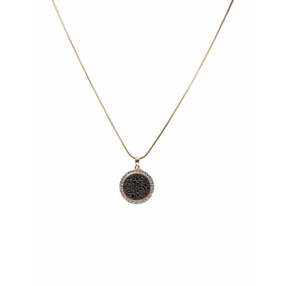 Tree Of Life‎ CZ Pendant Necklace Gold Plated Womens Round Rhinestone Charm